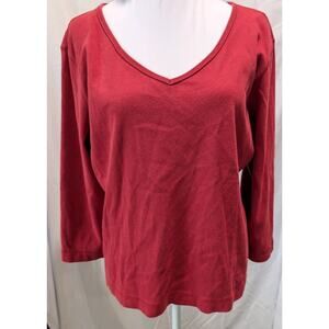 EDDIE BAUER Women's Size Medium Long Sleeve red V-Neck cotton Knit T-Shirt Top